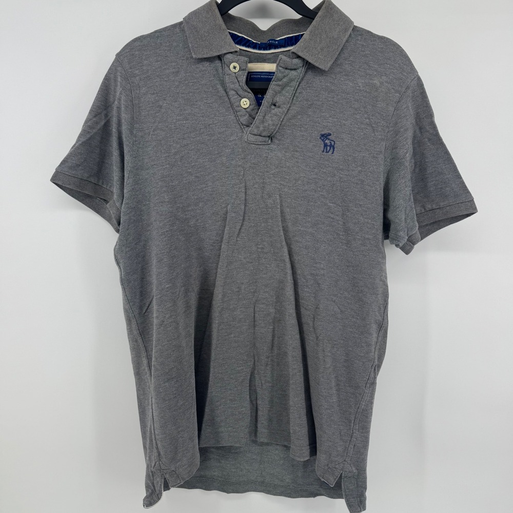 Vintage Abercrombie & Fitch Gray Polo Shirt Moose Logo Y2K M Preppy Indie Sleaze